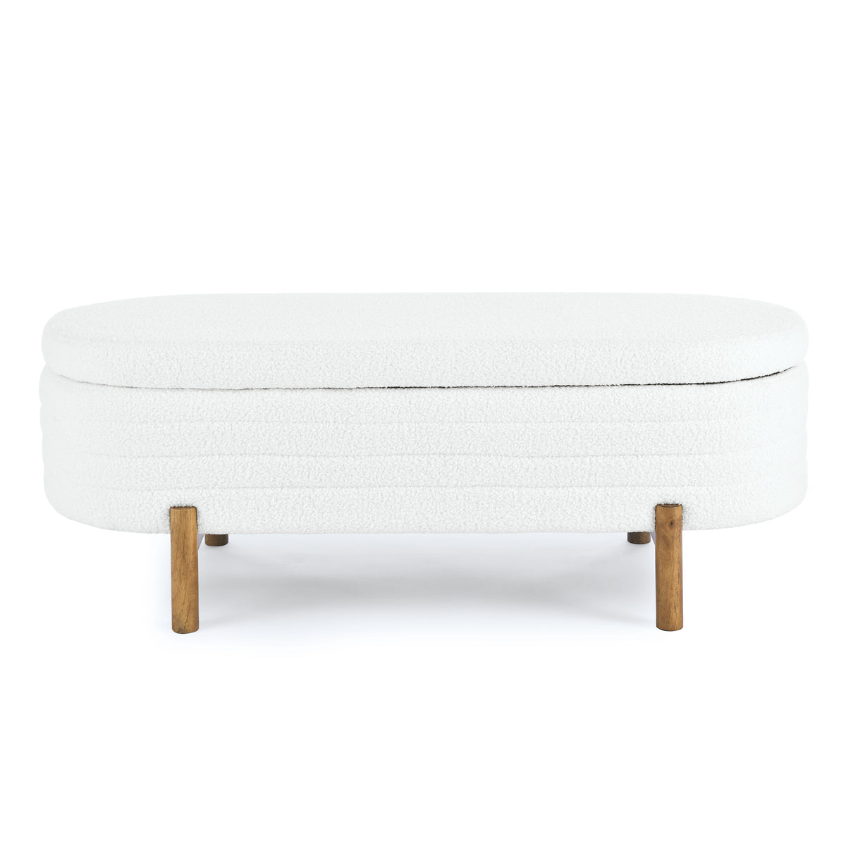 Ottoman Oval Storage Bench,Rubber Wood Leg,Beige(46."x17.7"x10.8") W487P178759-djyc