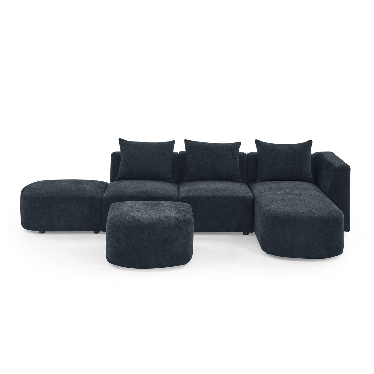 L Shape Sectional Sofa with Right Side Chaise and Ottoman, Modular Sofa, DIY Combination, Loop Yarn Fabric, Black W487S00157-djyc