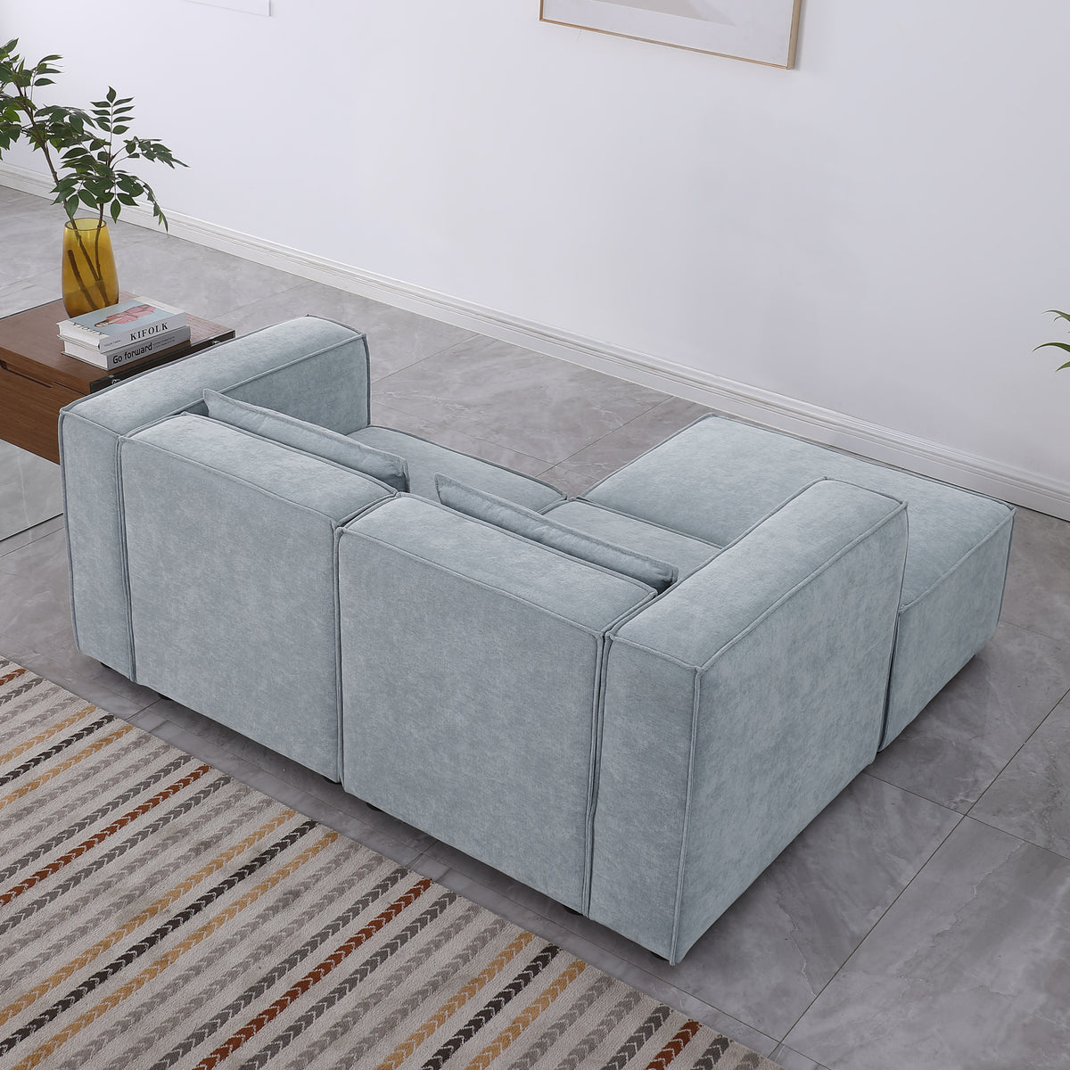 modular sofa Grayish bluechenille fabric,simple and grand, the seat and back is very soft. this is also a KNOCK DOWN sofa W1099S00112-djyc