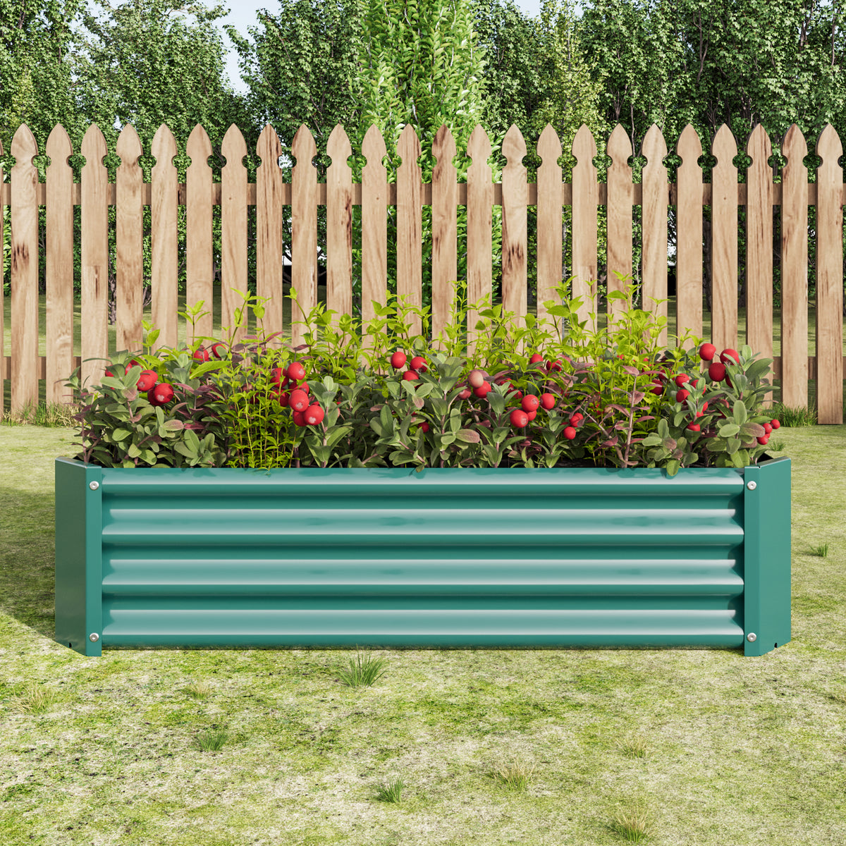 Metal Raised Garden Bed, Rectangle Raised Planter 4×2×1ftfor Flowers Plants, Vegetables Herb Veezyo Green W84091000-djyc