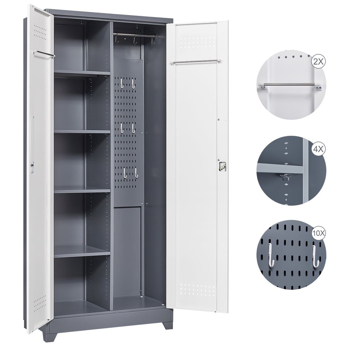 Metal Storage Cabinets,Cleaning Tool Cabinet with Locking Door, Tall Broom Tool Organizer and Storage, Large Storage Cabinet for Kitchen, Pantry, Office, Shop W328P193781-djyc