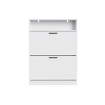 Shoe Storage Cabinet with 2 Flip Drawers, Sturdy Wood Hidden Shoe Storage, Freestanding Narrow Slim Shoe Organizer for Front Door Entrance, Living Room, Hallway, Bedroom (White) W808P174805-djyc
