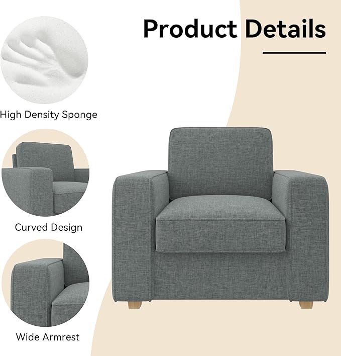 Modern Minimalist Single Sofa: High-Density Sponge & Wide Armrest Design FU01048-wz