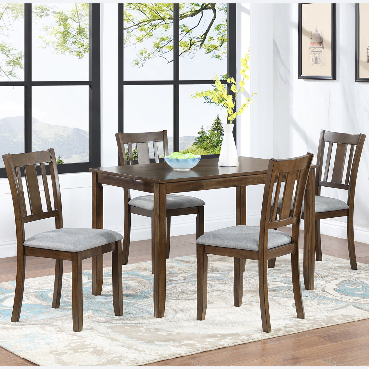 Wooden Dining Chairs Set of 4, Kitchen Chair with Padded Seat, Upholstered Side Chair for Dining Room, Living Room,Walnut W1998126424-djyc