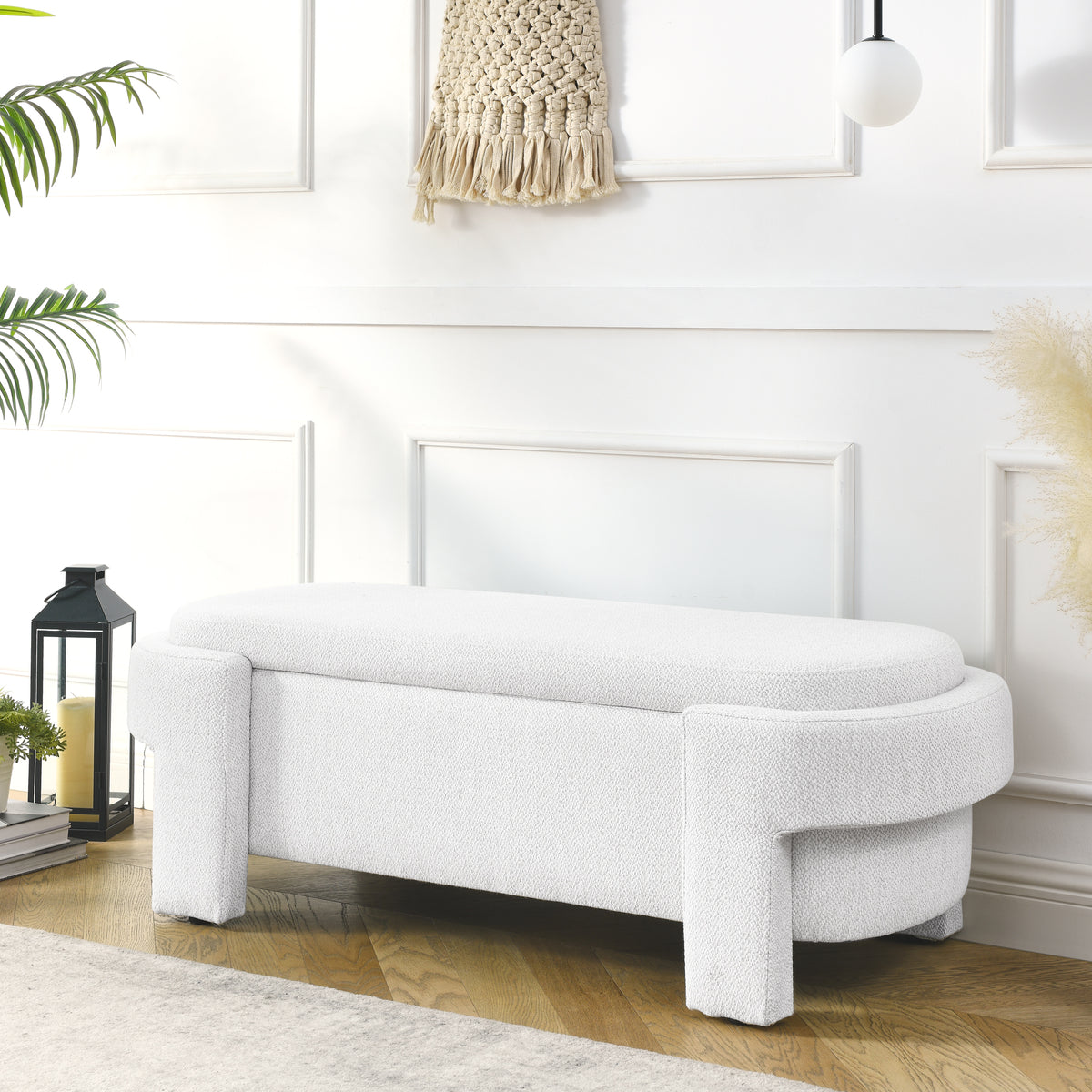 Linen Fabric Upholstered Bench with Large Storage Space for the Living Room, Entryway and Bedroom,White,( 51.5''x20.5''x17'' ) W48790039-djyc