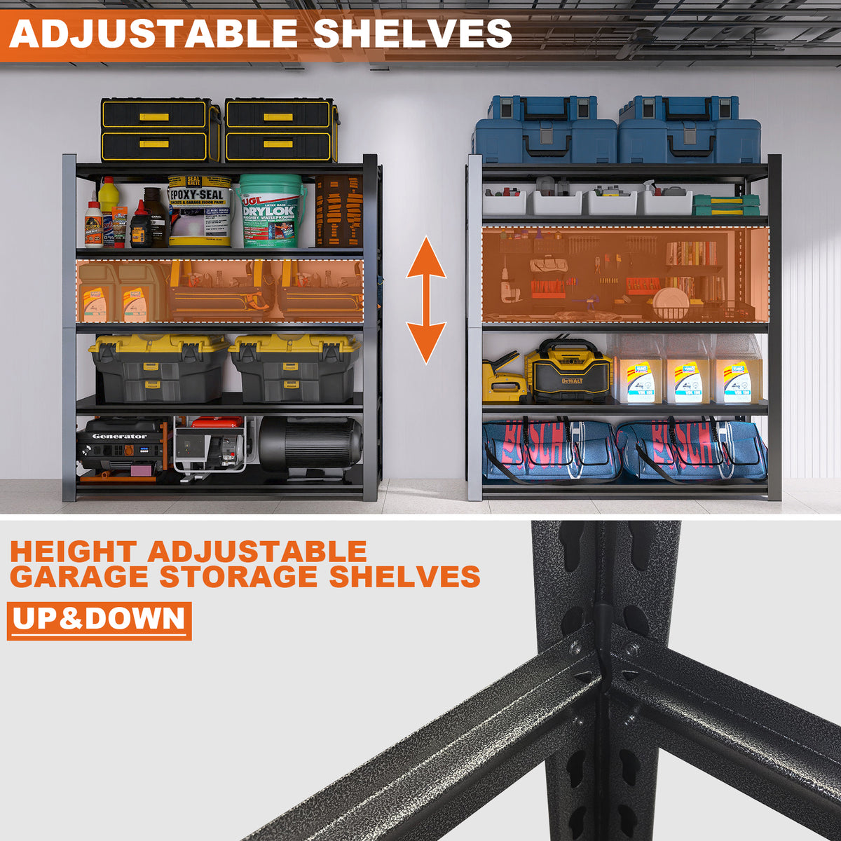 15.75 Inches Wide Black Metal Shelves, with 5 Removable Dividers, Large Capacity, Strong Load Bearing, Suitable for Garage, Kitchen and Office. W328P194166-djyc