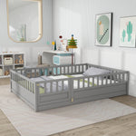 Full sizeFloor bed, integral construction with super high security barrier, door, children's floor bed frame, Montessori wooden children's floor bed,Grey W1858P164934-djyc