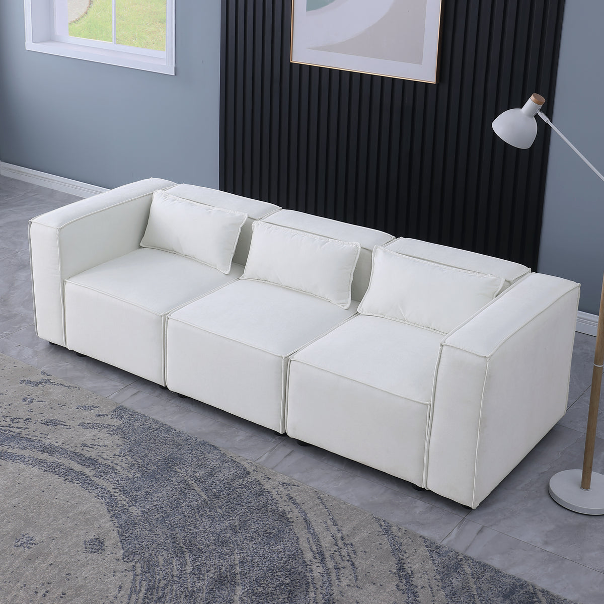 modular sofa BEIGEchenille fabric,simple and grand, the seat and back is very soft. this is also a KNOCK DOWN sofa W1099S00121-djyc