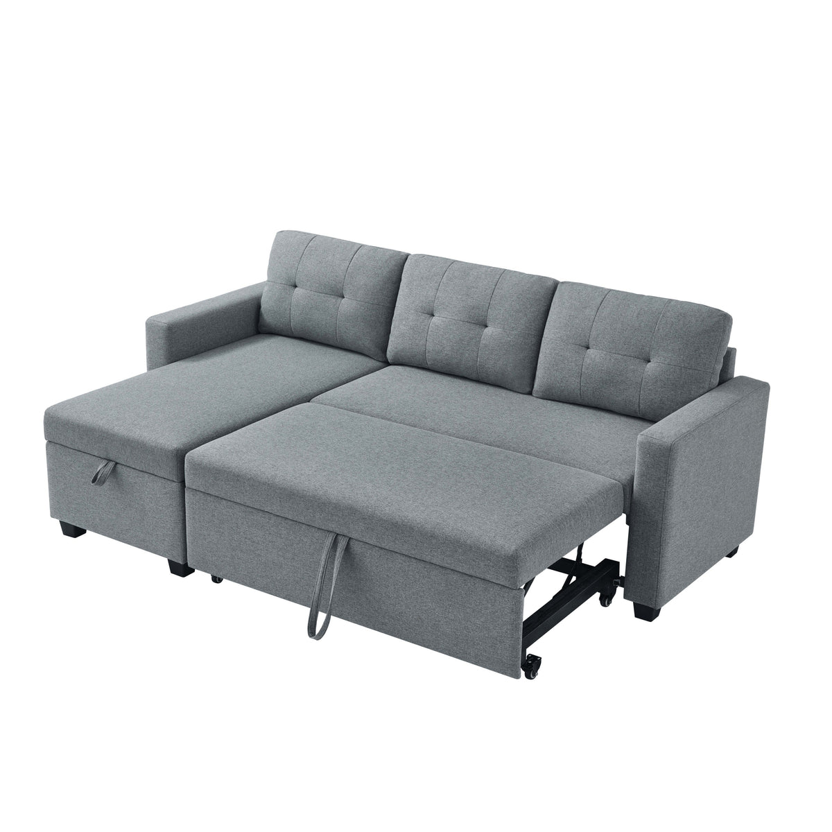 Upholstered Pull Out Sectional Sofa with Storage Chaise, Convertible Corner Couch, Light Grey W2336S00013-djyc