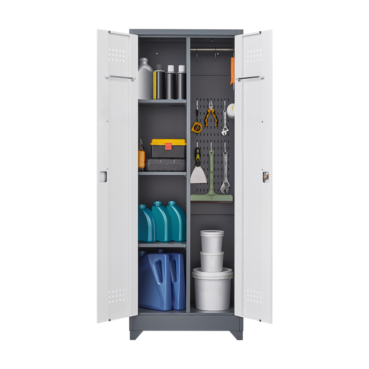 Metal Storage Cabinets, Cleaning Tool Cabinet with Locking Door, Tall Broom Tool Organizer and Storage, Large Storage Cabinet for Kitchen, Pantry, Office, Shop W328P193782-djyc