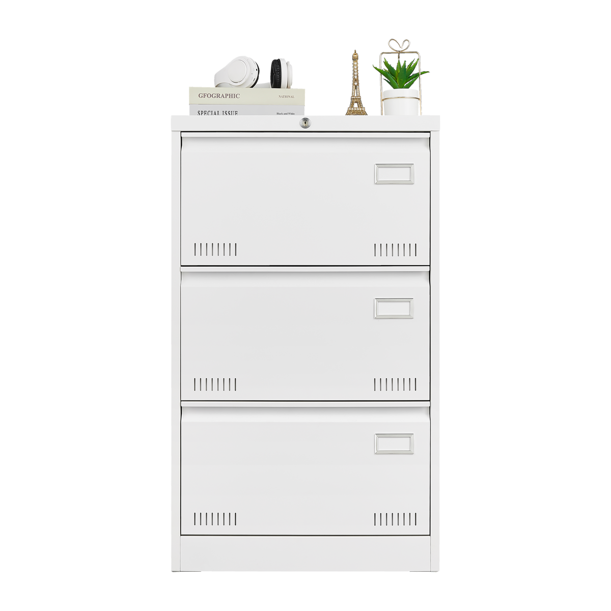 Filing Cabinet Lateral File Cabinet 3 Drawer, White Filing Cabinets with Lock, Locking Metal File Cabinets Three Drawer Office Cabinet for Legal/Letter/A4/F4 Home Offic W1247118745-djyc