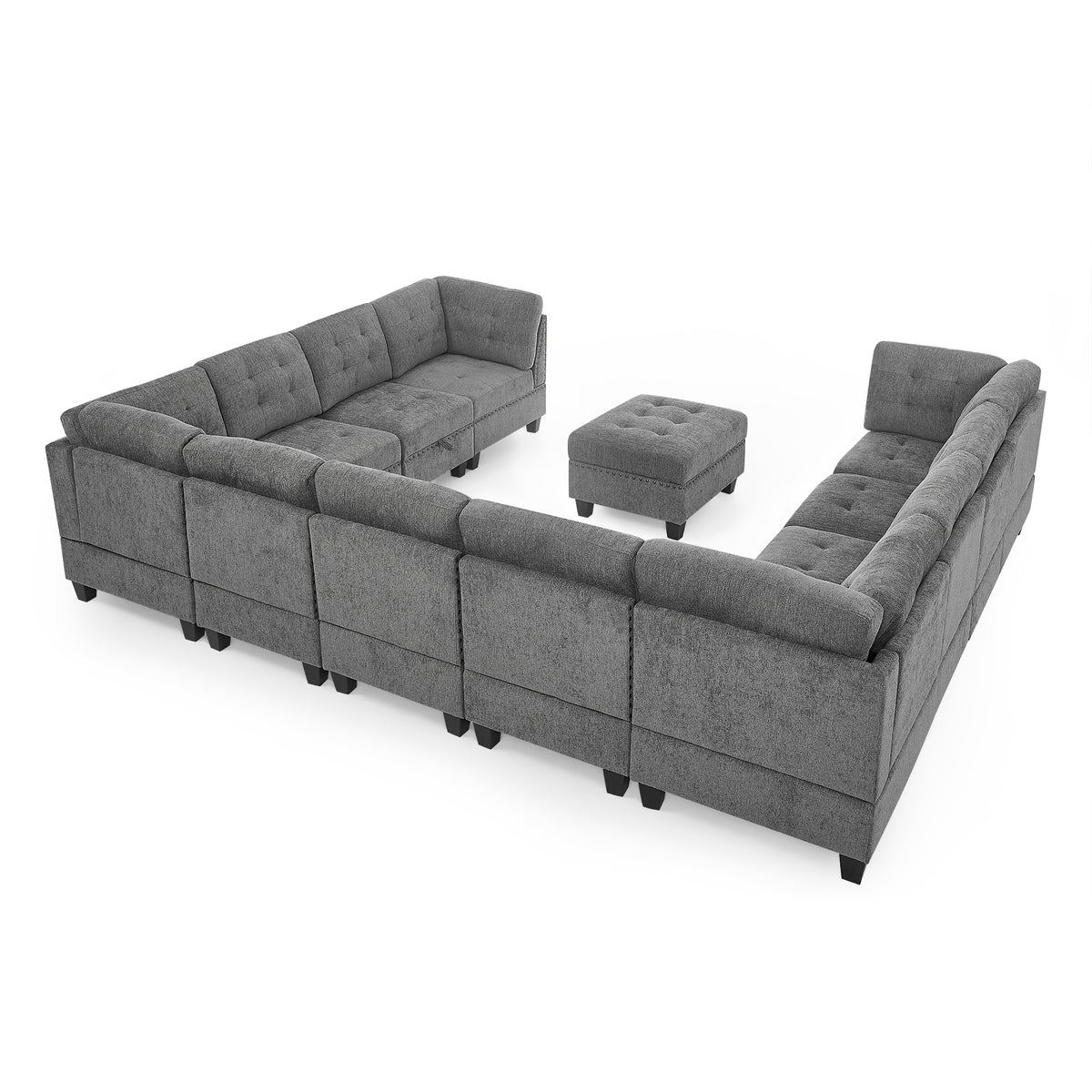 U shape Modular Sectional Sofa,DIY Combination,includes Seven Single Chair, Four Corner and One Ottoman,Grey W487S00203-djyc