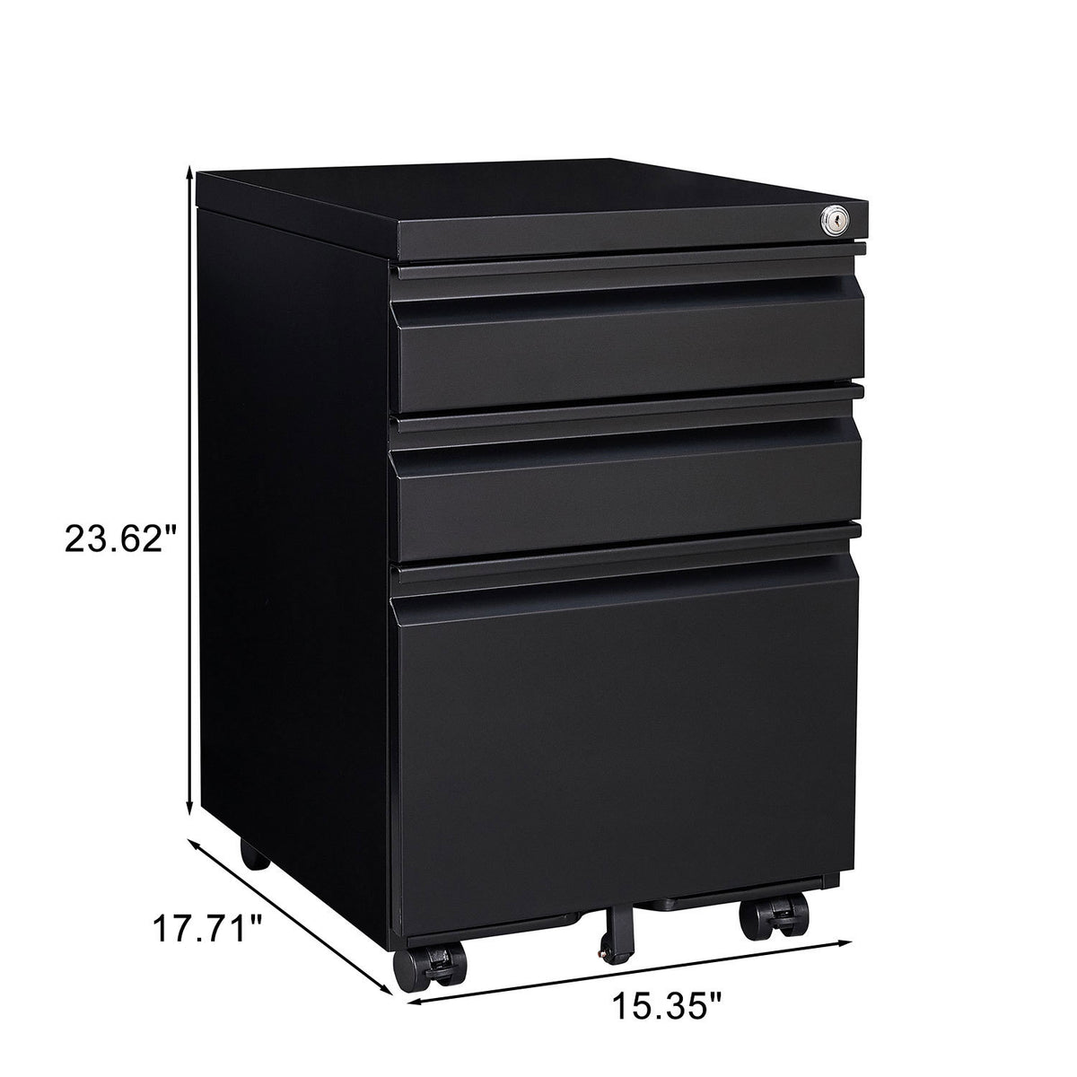 3-Drawer Mobile File Cabinet with Lock, Office Storage Filing Cabinet for Legal/Letter Size, Pre-Assembled Metal File Cabinet Except Wheels Under Desk(Black) W124770976-djyc