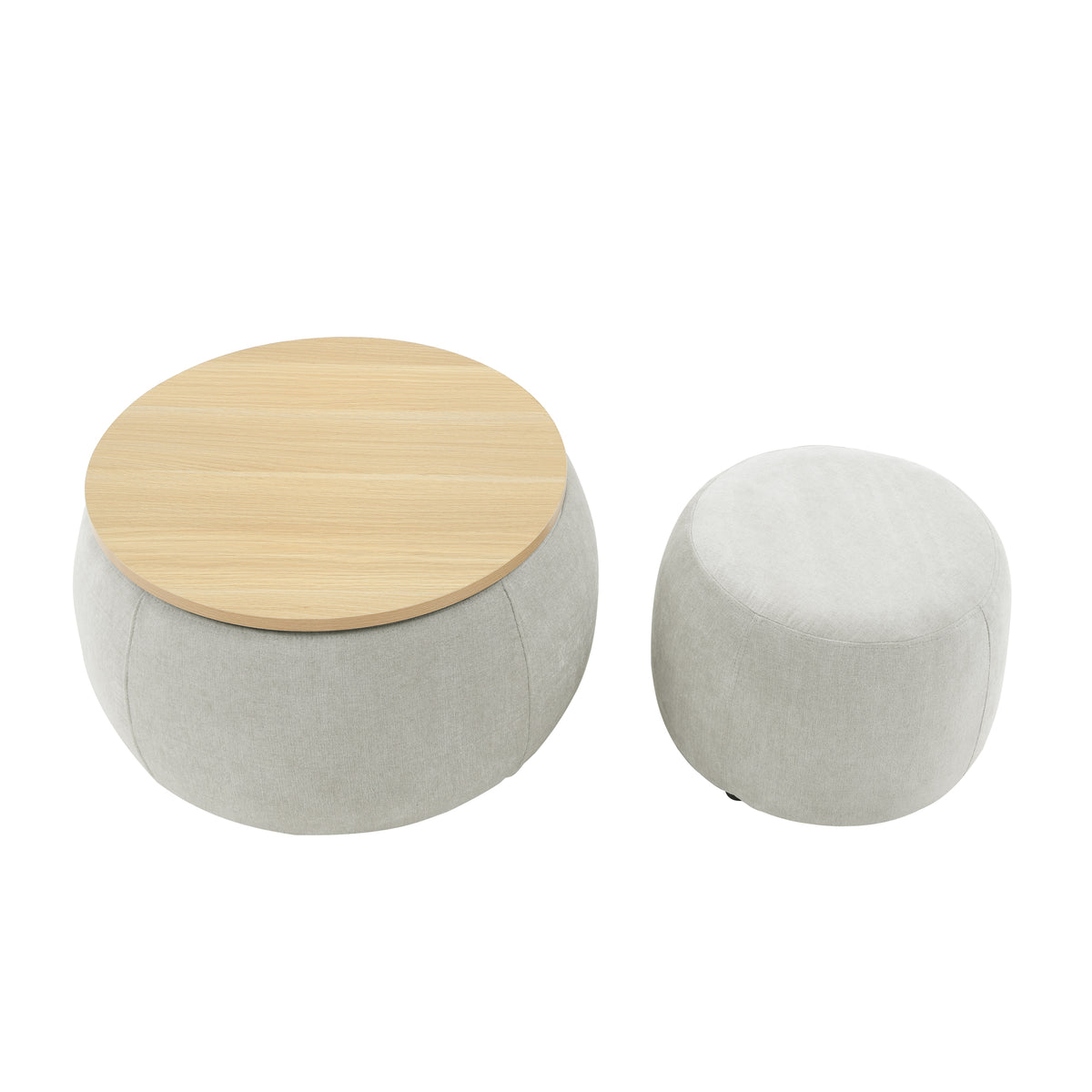 Round Storage Ottoman, 2 in 1 Function, Work as End table and Ottoman,with small seat,Light grey(25"x25"x14.7") W487P165699-djyc