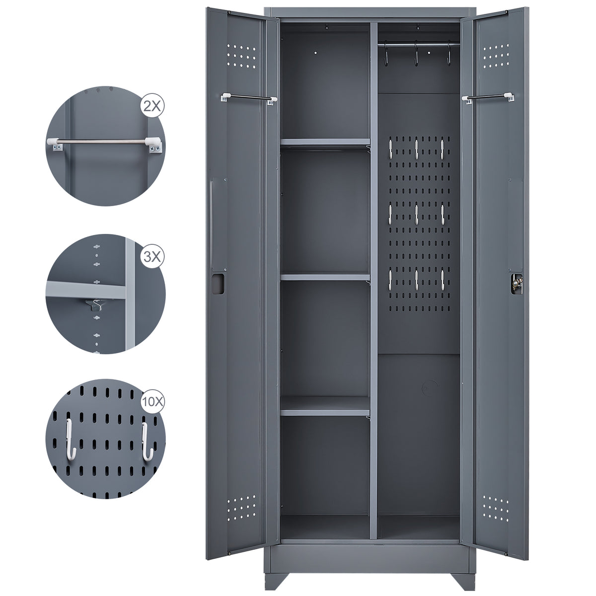 Metal Storage Cabinets, Cleaning Tool Cabinet with Locking Door, Tall Broom Tool Organizer and Storage, Large Storage Cabinet for Kitchen, Pantry, Office, Shop W328P193783-djyc