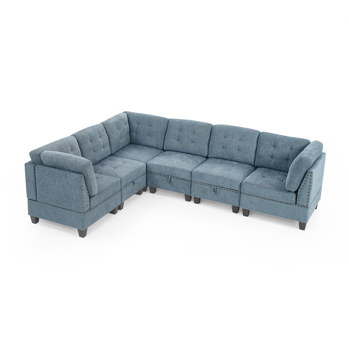 L shape Modular Sectional Sofa,DIY Combination,includes Three Single Chair and Three Corner ,Navy Chenille W487S00192-djyc