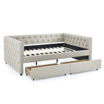 Upholstered Full Size Daybed with Two Drawers, with Button and Copper Nail on Square Arms, Beige (82.75''x58''x30.75'') W487S00219-djyc