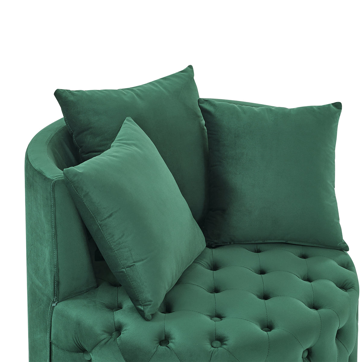 Velvet Upholstered Swivel Chair for Living Room, with Button Tufted Design and Movable Wheels, Including 3 Pillows, Green W48790919-djyc