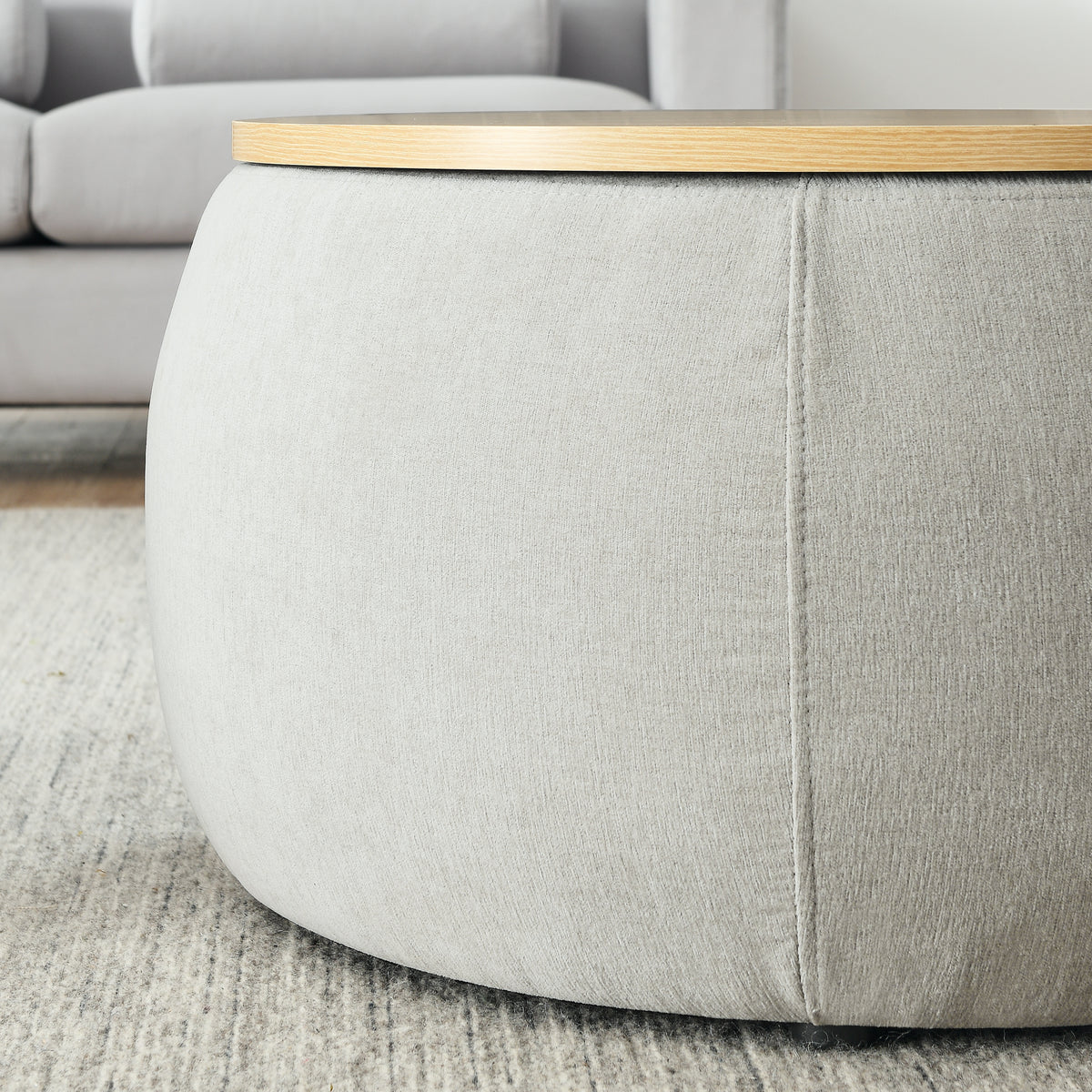 Round Storage Ottoman, 2 in 1 Function, Work as End table and Ottoman,with small seat,Light grey(25"x25"x14.7") W487P165699-djyc