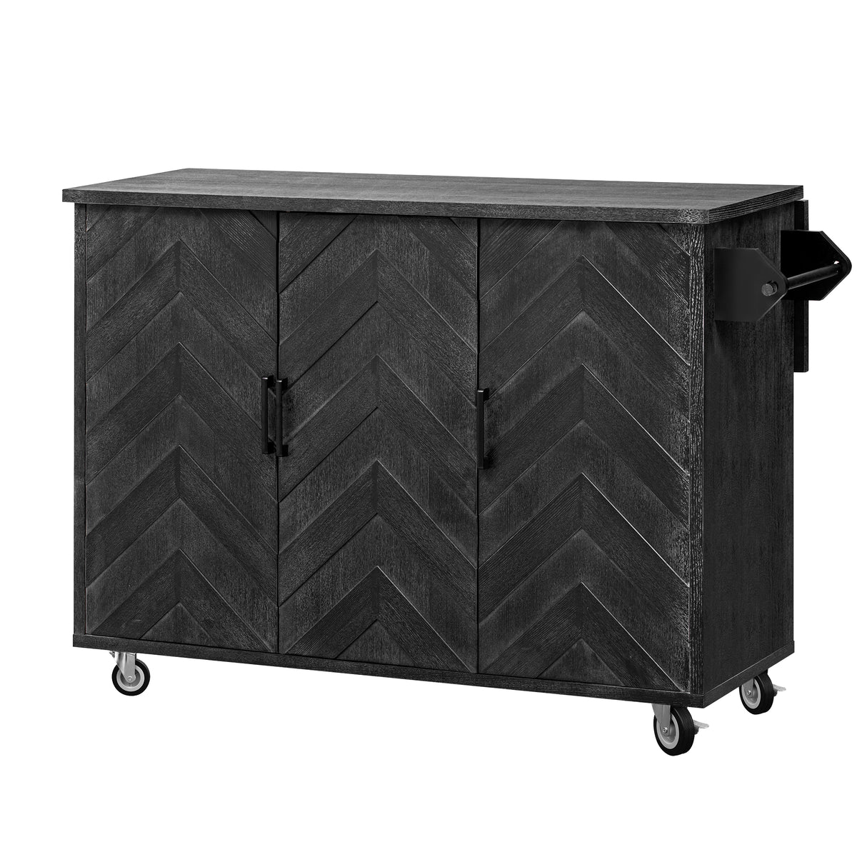 K&K 51.2"W 3D Wave Stripes Ash Veneer (Not Cheap Paper) Kitchen Island with Drop Leaf, Farmhouse Kitchen Island on Wheels with Internal Storage Rack, Rolling Kitchen Cart(Black) N707P207915B-djyc