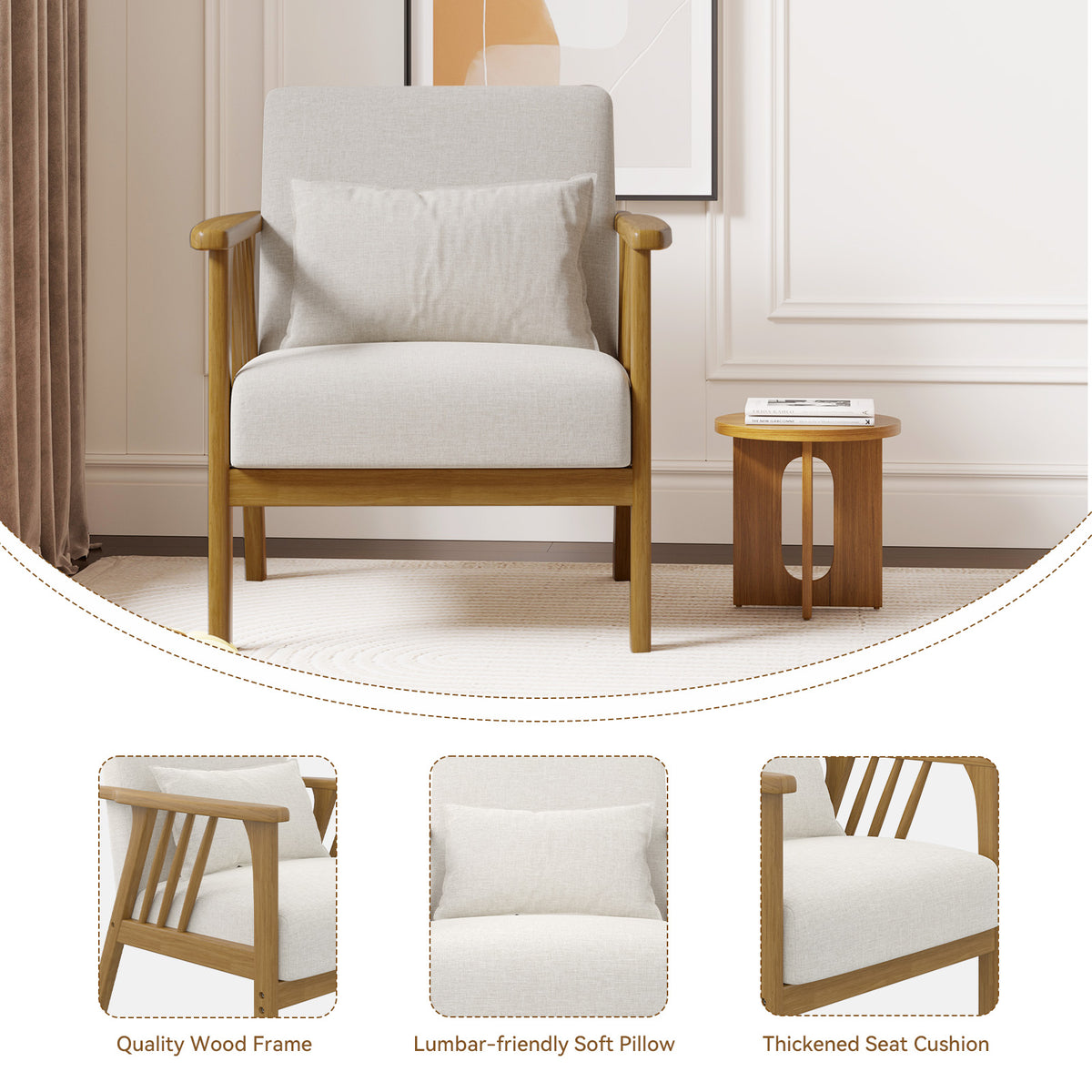 Modern Minimalist Single Sofa Chair: High-Density Sponge Cushion & High-Quality Wooden Frame FU01050-wz