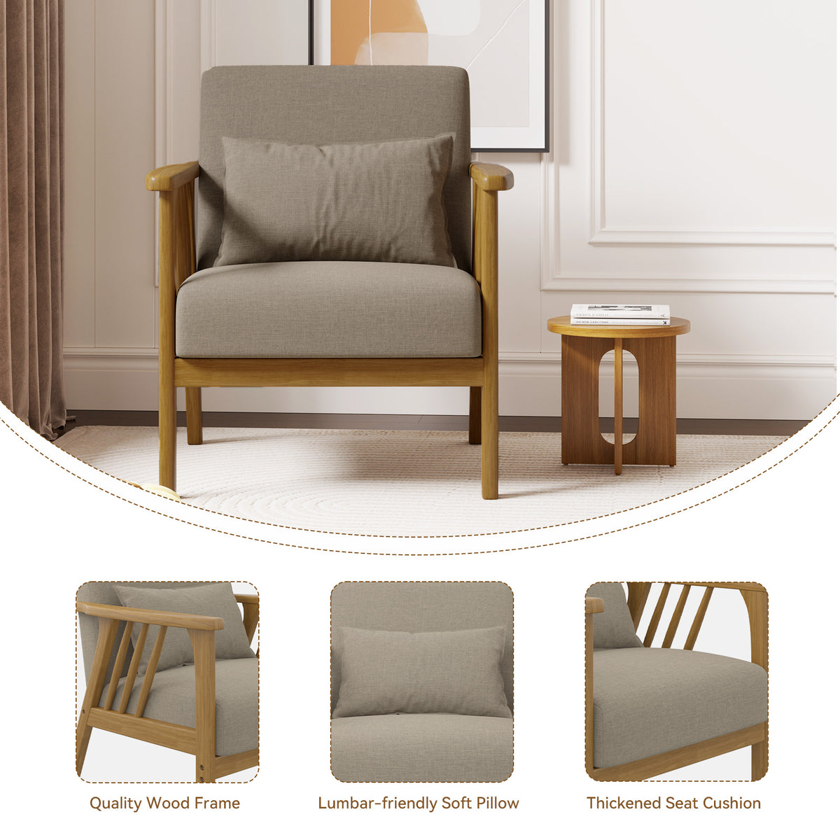 Modern Minimalist Single Sofa Chair: High-Density Sponge Cushion & High-Quality Wooden Frame FU01050-wz