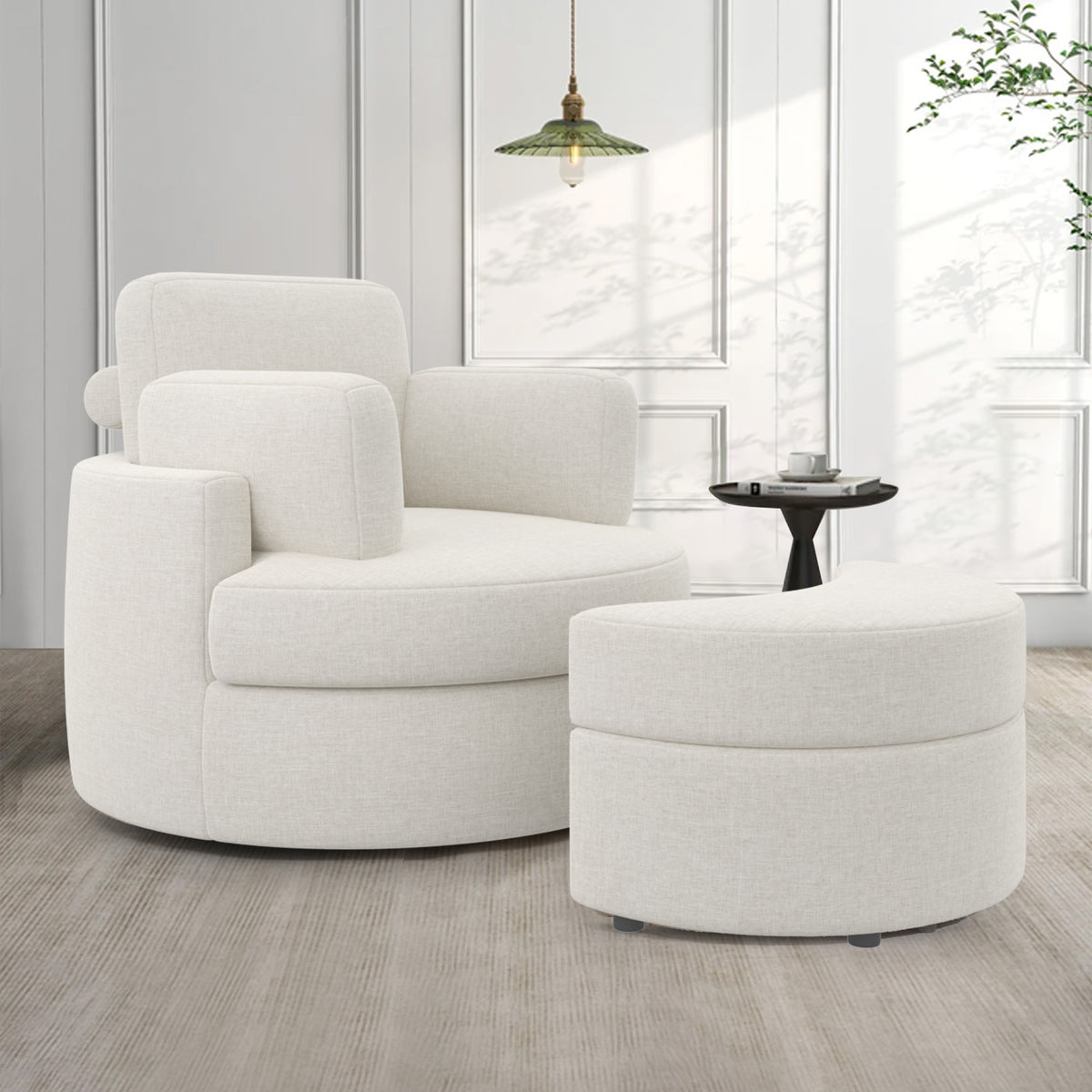 Modern Lounge Sofa and Ottoman Set: 360° Swivel & Storage Ottoman FU01046-wz