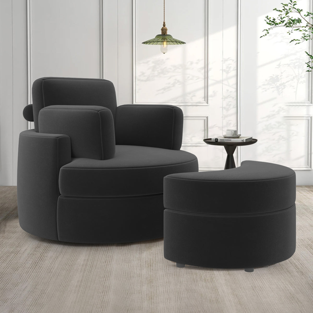 Modern Lounge Sofa and Ottoman Set: 360° Swivel & Storage Ottoman FU01046-wz