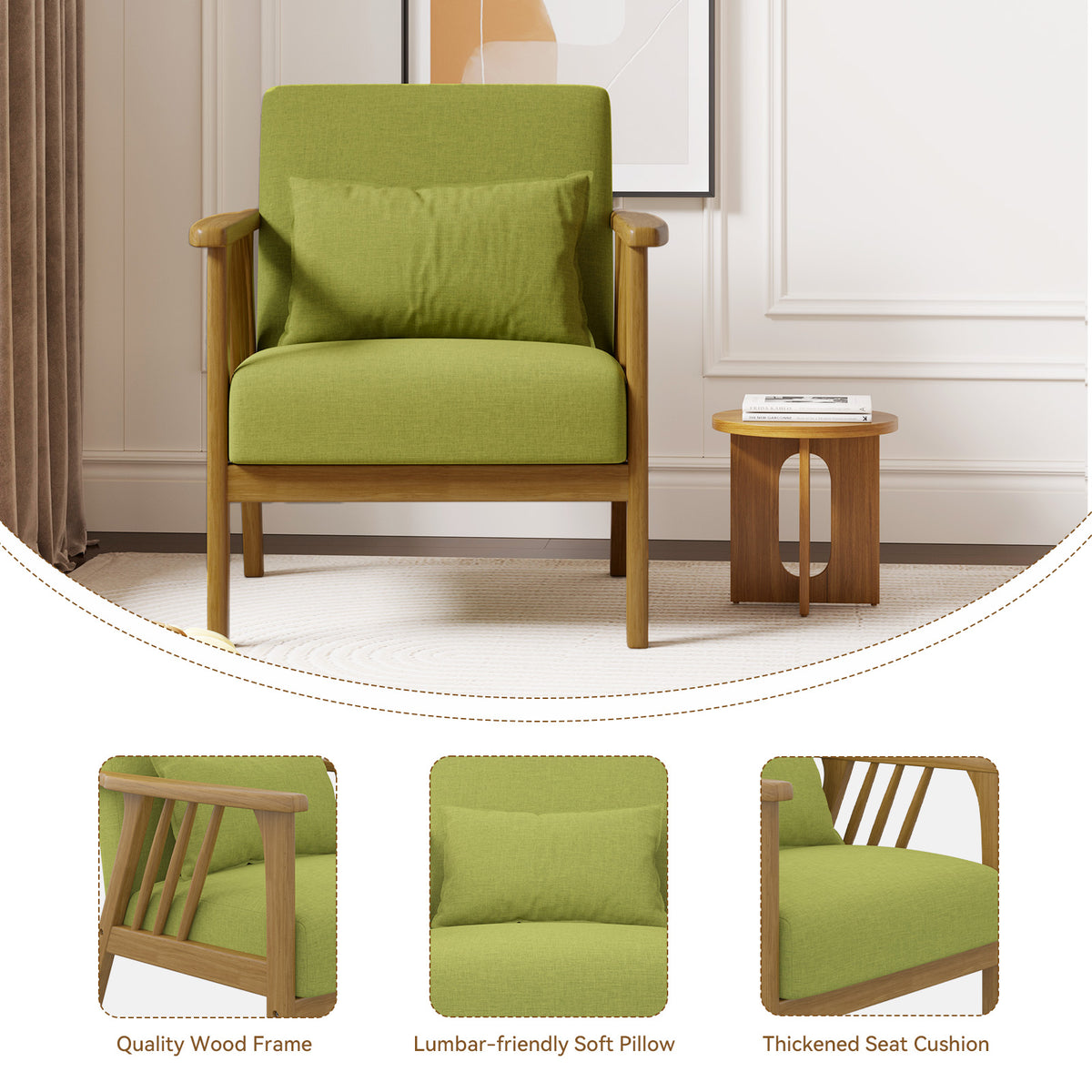 Modern Minimalist Single Sofa Chair: High-Density Sponge Cushion & High-Quality Wooden Frame FU01050-wz