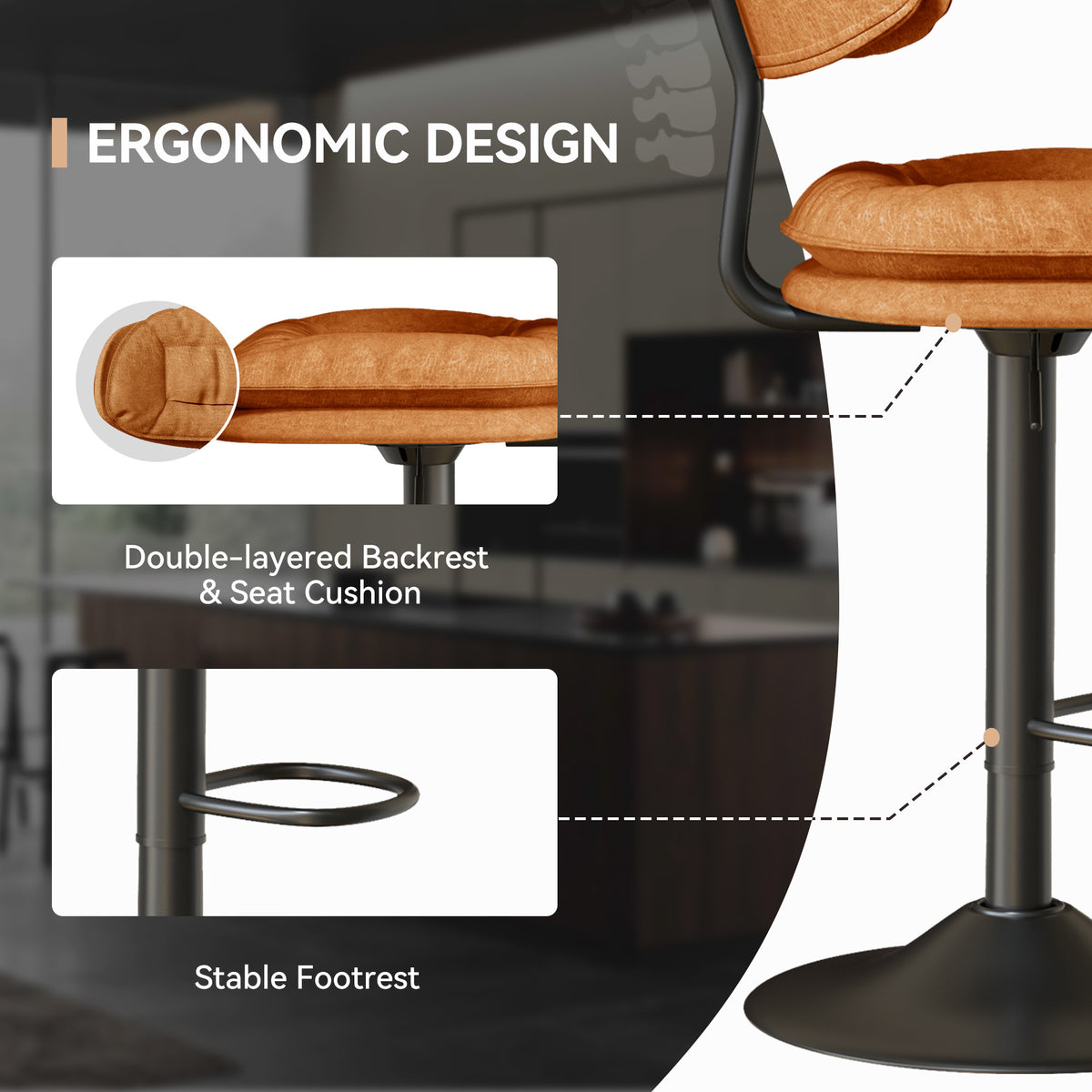 Modern Waterproof Bar Stool: Ergonomic Design & Dual-Layer Ultra-Soft Seat Cushion and Backrest FU01037-wz