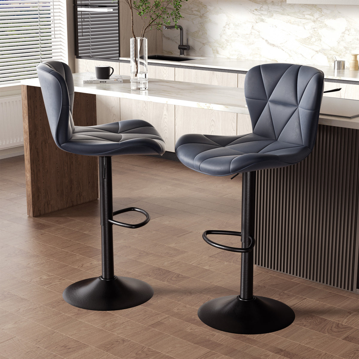 Modern Waterproof and Scratch-Resistant Bar Stool: Diamond-Shaped Leather Backrest & Exquisite Hand-Stitching FU01034-wz