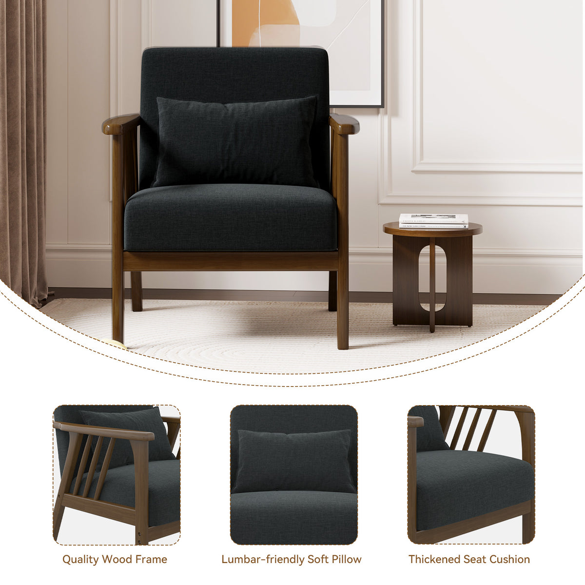 Modern Minimalist Single Sofa Chair: High-Density Sponge Cushion & High-Quality Wooden Frame FU01050-wz