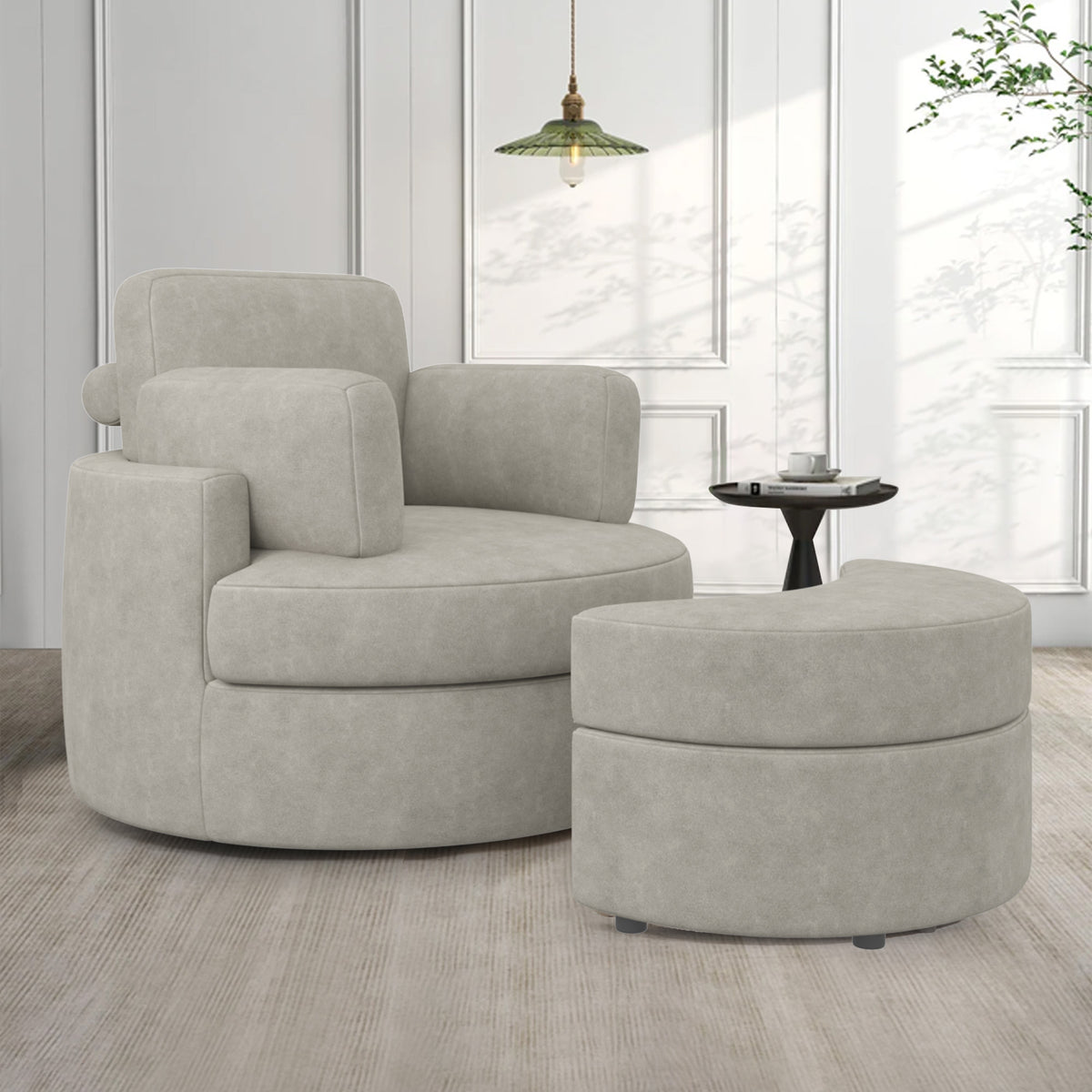 Modern Lounge Sofa and Ottoman Set: 360° Swivel & Storage Ottoman FU01046-wz