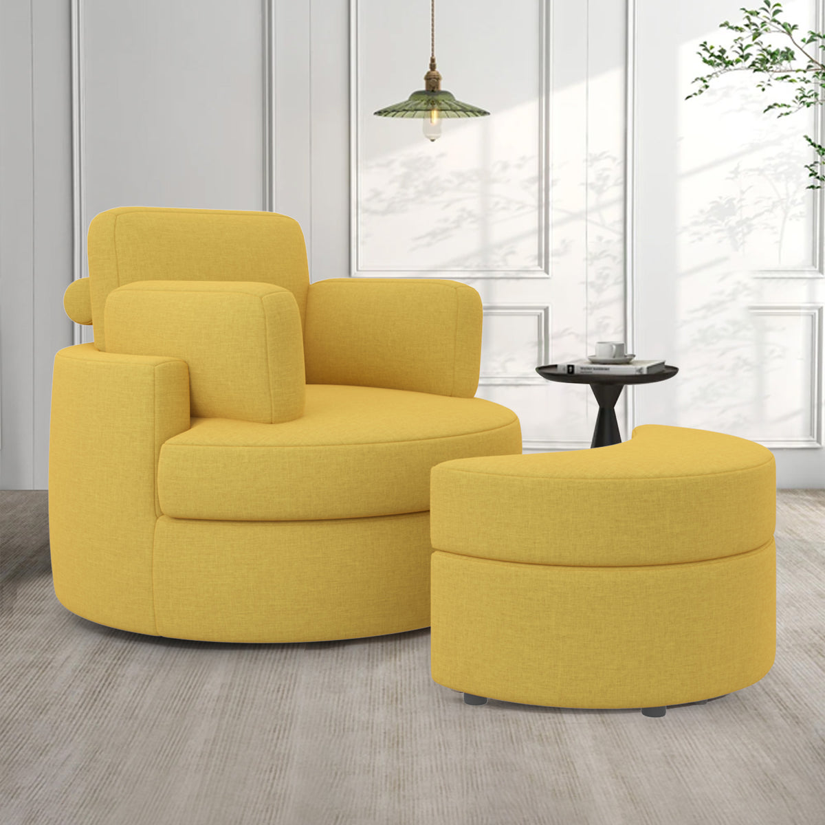 Modern Lounge Sofa and Ottoman Set: 360° Swivel & Storage Ottoman FU01046-wz