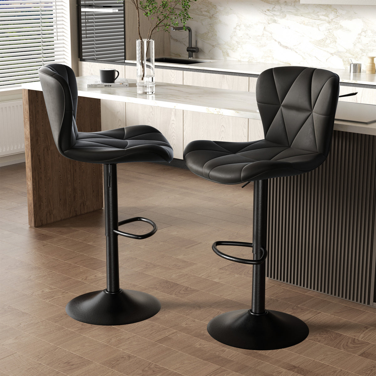 Modern Waterproof and Scratch-Resistant Bar Stool: Diamond-Shaped Leather Backrest & Exquisite Hand-Stitching FU01034-wz