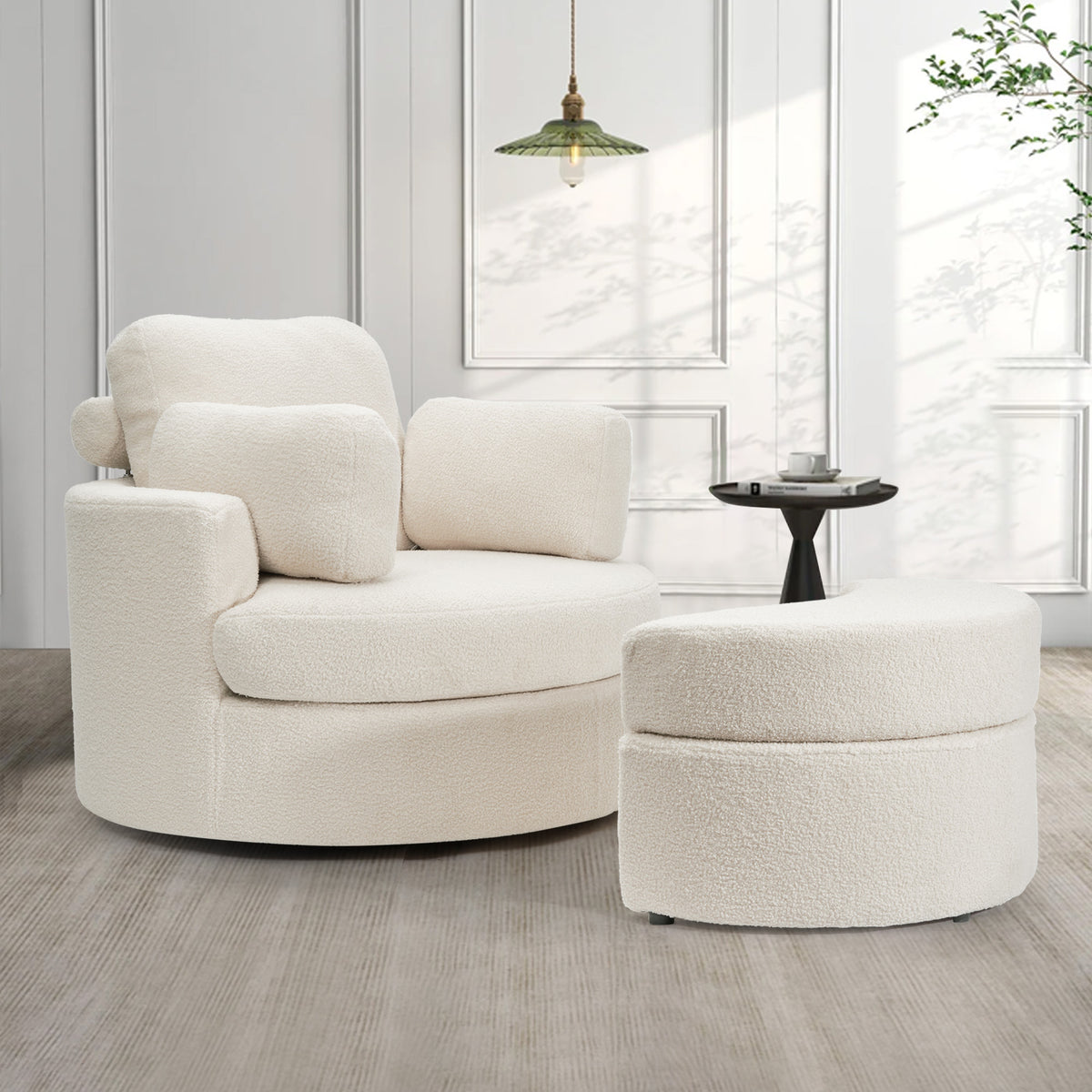 Modern Lounge Sofa and Ottoman Set: 360° Swivel & Storage Ottoman FU01046-wz