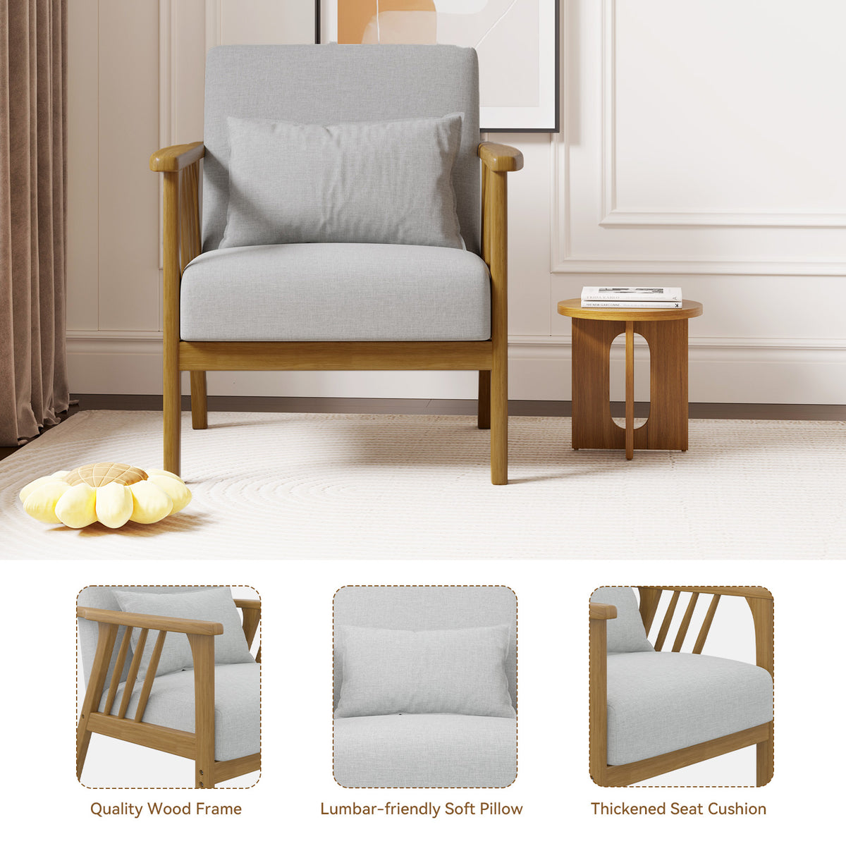 Modern Minimalist Single Sofa Chair: High-Density Sponge Cushion & High-Quality Wooden Frame FU01050-wz