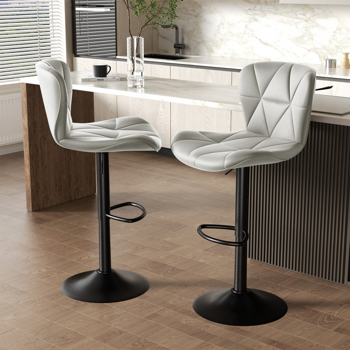 Modern Waterproof and Scratch-Resistant Bar Stool: Diamond-Shaped Leather Backrest & Exquisite Hand-Stitching FU01034-wz