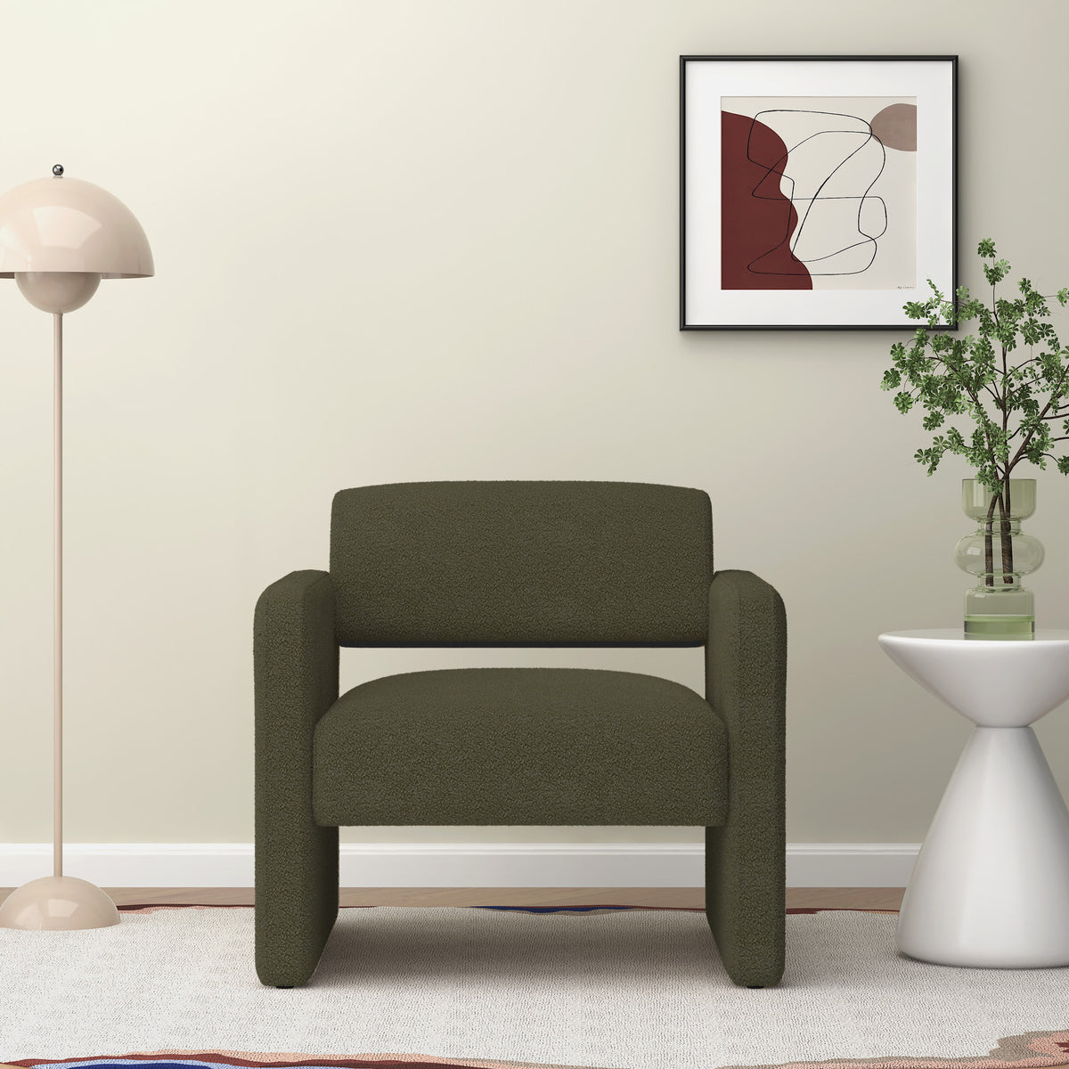 Green single sofa chair, upholstered comfortable chair with armrests, for dining room/bedroom/living room/reception - Green (30.9"*30.51"*30.11") W487P183021-djyc