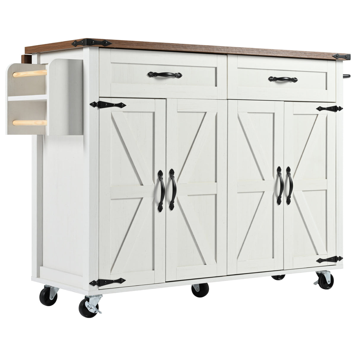 K&K 53.5''Farmhouse Kitchen Island with Power Outlet, Kitchen Storage Island with Drop Leaf, Spice Rack and Drawer, Rolling Kitchen Cart on Wheels, for Home, Kitchen and Dining Room, White N707P170348W-djyc