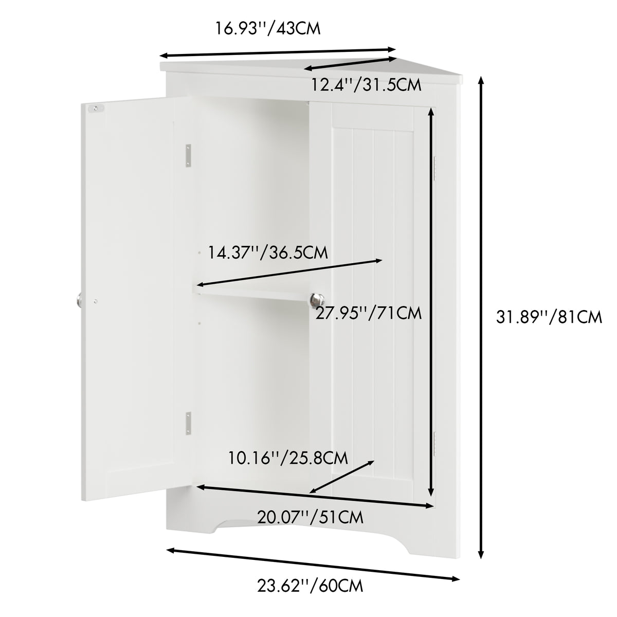 Floor Corner Cabinet with 2 Doors and Adjustable Shelves, Freestanding Narrow Cabinet Organizer, Corner Storage Cabinets for Bathroom, Kitchen, Living Room, or Bedroom, White W808P175911-djyc