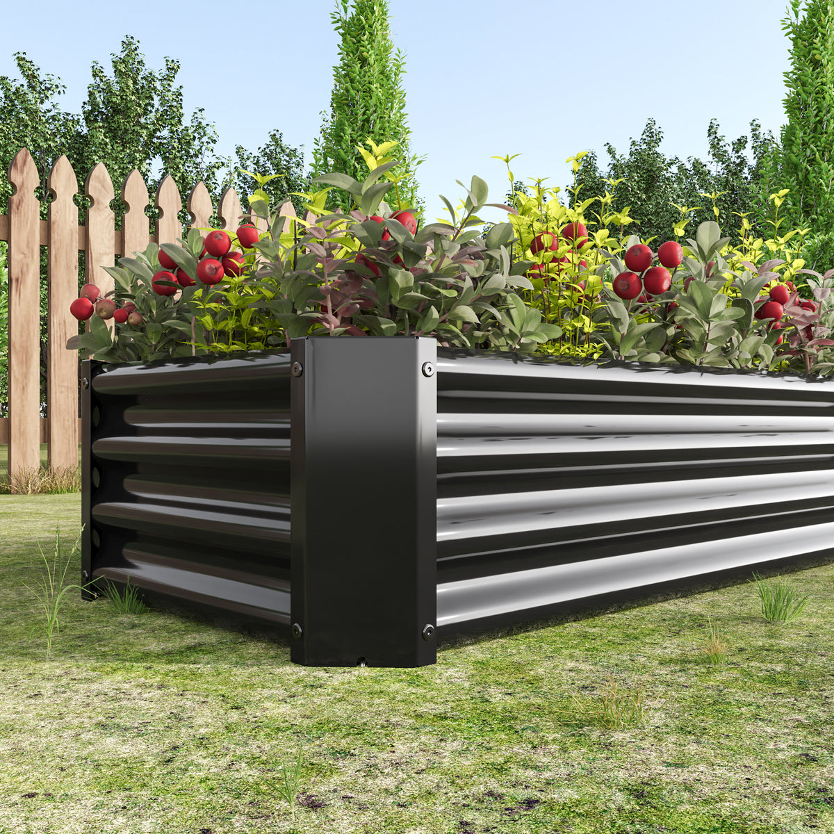 Metal Raised Garden Bed, Rectangle Raised Planter 4×2×1ftfor Flowers Plants, Vegetables Herb Black W84090999-djyc