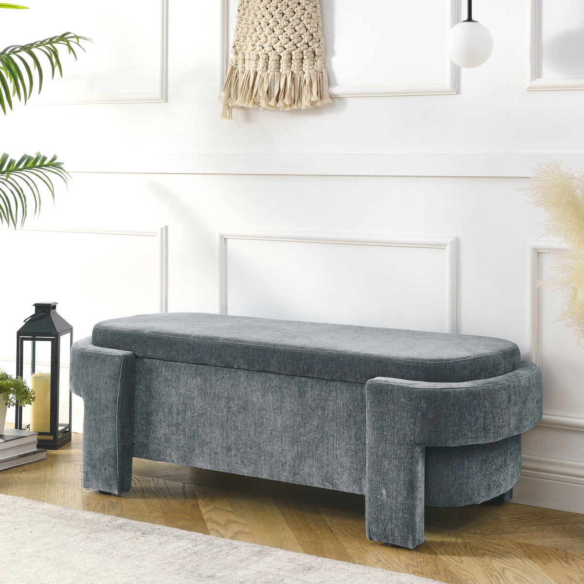 Chenille Upholstered Bench with Large Storage Space for the Living Room, Entryway and Bedroom,Grey,( 51.5''x20.5''x17'' ) W48790041-djyc