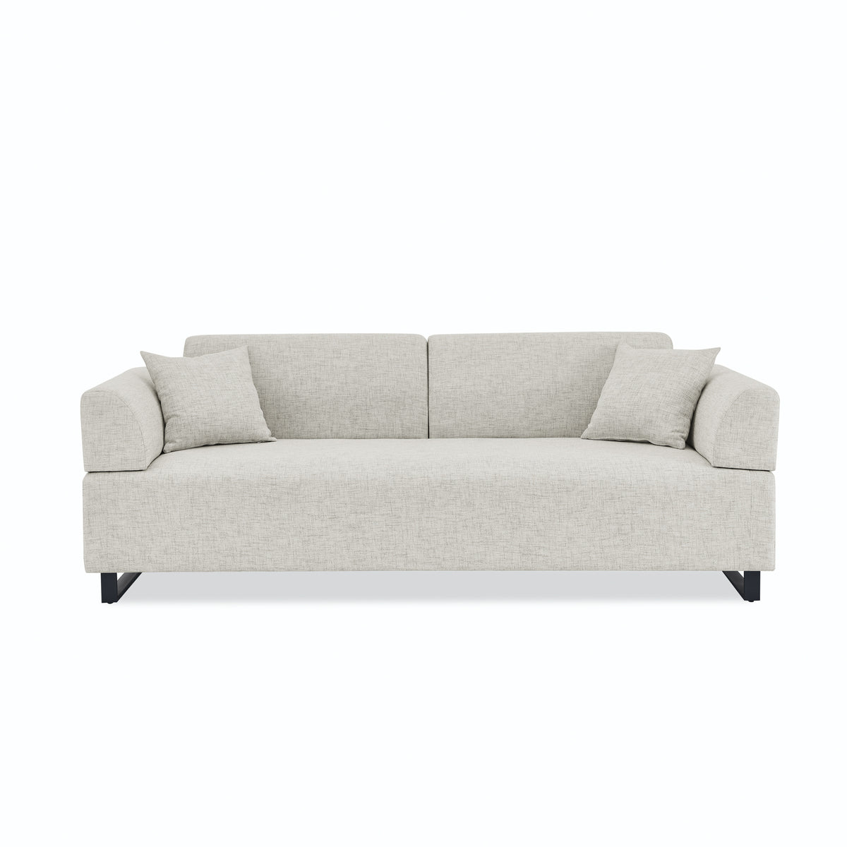 Linen Fabric 3 Seat Sofa with Two End Tables and Two Pillows, Removable Back and Armrest, Morden Style Upholstered 3-Seat Couch for Living Room W487139513-djyc