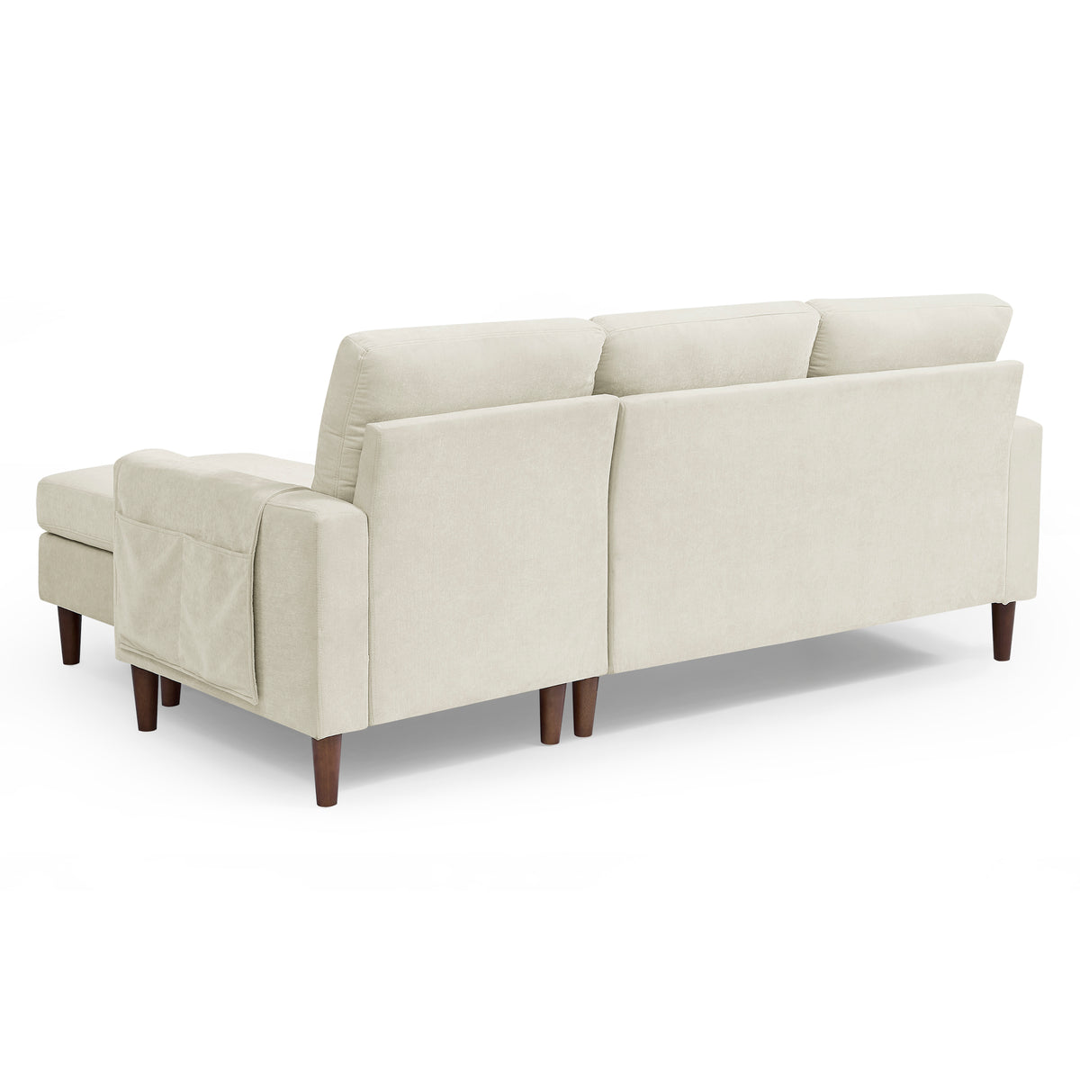 80" Convertible Sectional Sofa Couch, 3 Seats L-shape Sofa with Removable Cushions and Pocket, Rubber Wood Legs, Beige Chenille W487S00108-djyc