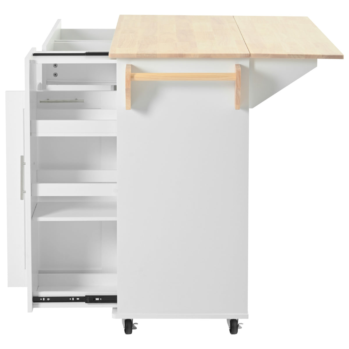 K&K Kitchen Island with Drop Leaf, Kitchen Storage Cart with 3 Tier Pull Out Cabinet Organizer, Internal Storage Rack, Rolling Kitchen Cart on Wheels with Towel Rack, 2 Drawers, for Kitchen, White WF531421AAW-djyc