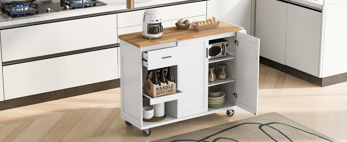 K&K Kitchen Island with Foldable Counter Top, Kitchen Storage Cart with Slide-Out Shelf, Towel Rack and Drawer, Rolling Kitchen Cart on Wheels, for Kitchen, Living Room, Dining Room, White N707P173036W-djyc