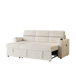 85 Inches Corduroy Sofa Bed, 3 Seater Sleeper Sofa with Storage Chaise, Square Handrail With Two Cup-holder And USB Charge Port, Pull Out Couch for Living Room W834S00272-djyc