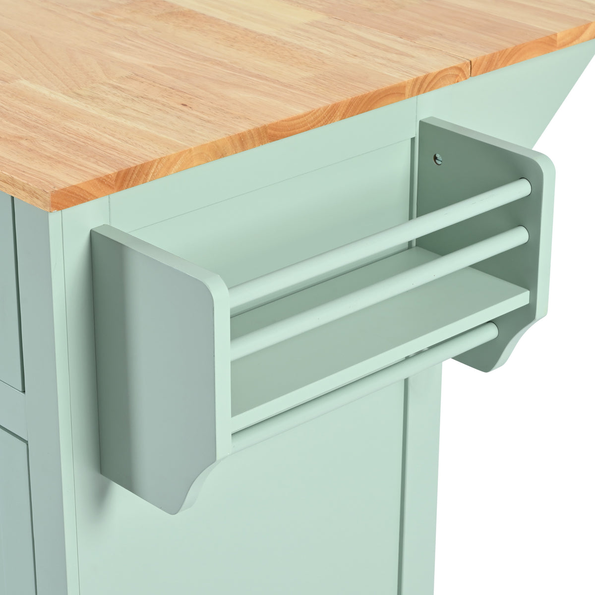 Kitchen Cart with Rubber wood Drop-Leaf Countertop ,Cabinet door internal storage racks,Kitchen Island on 5 Wheels with Storage Cabinet and 3 Drawers for Dinning Room, Mint Green WF298028AAE-djyc