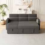85 Inches Corduroy Sofa Bed, 3 Seater Sleeper Sofa with Storage Chaise, Square Handrail With Two Cup-holder And USB Charge Port, Pull Out Couch for Living Room W834S00270-djyc